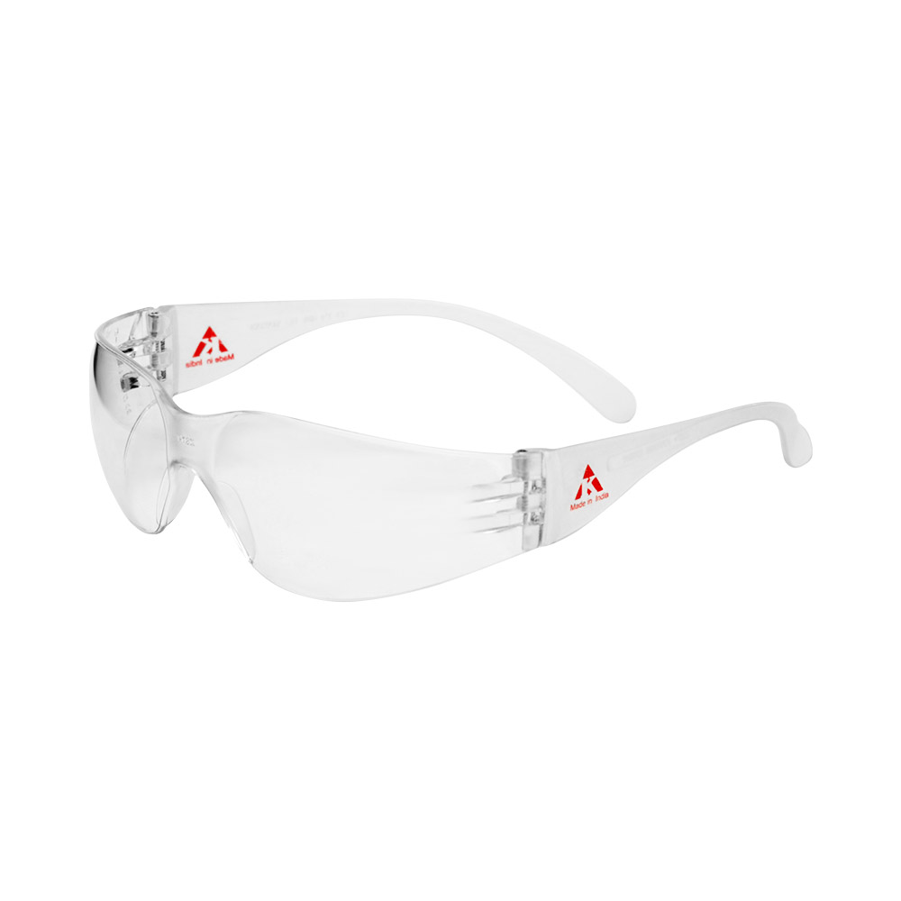 SAFETY SPECTACLES, FRAMELESS WITH 99.9% UV PROTECTED, SCRATCH & IMPACT RESISTANT, POLYCARBONATE CLEAR LENS, CLEAR TEMPLE